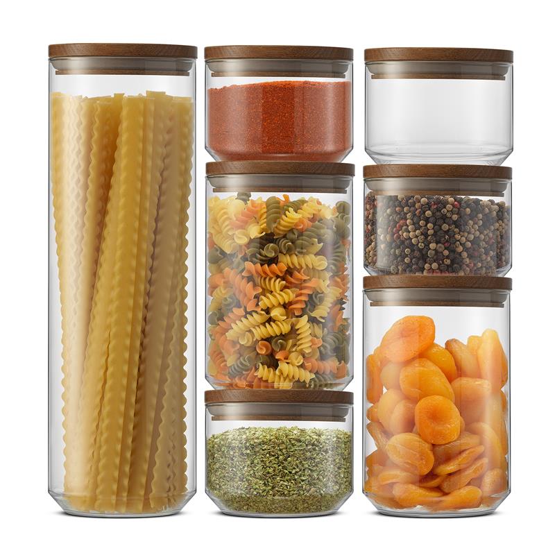 joyjolt-holden-7-piece-stackable-glass-storage-canister-set-with-acacia-wood-lid image 1