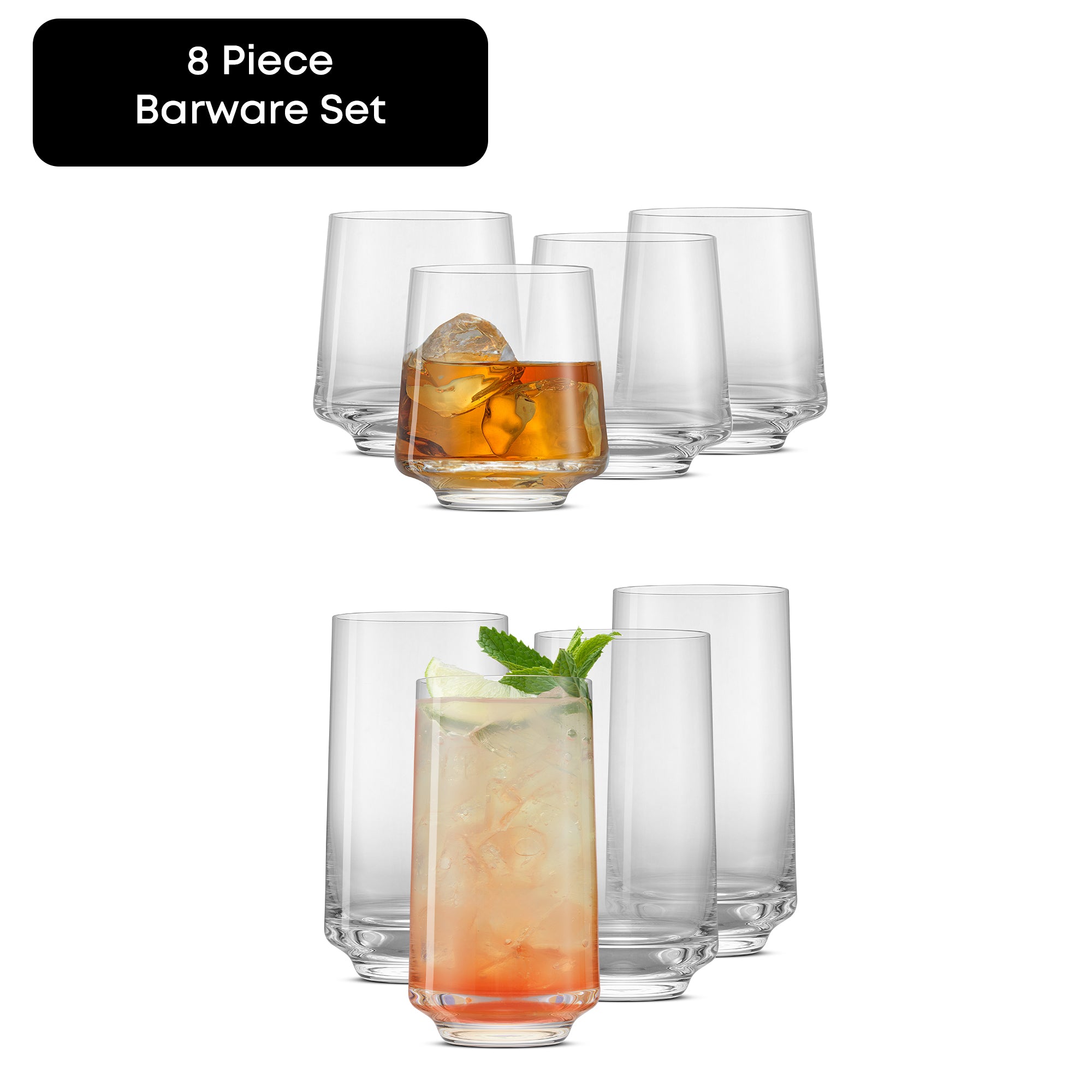 joyjolt-sidney-8-piece-barware-set-4-highball-16oz-4-double-old-fashioned-11-5oz image 1